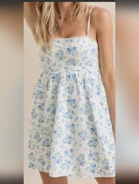 NWT Altar'd State White Dress with Blue Floral Print Size MEDIUM